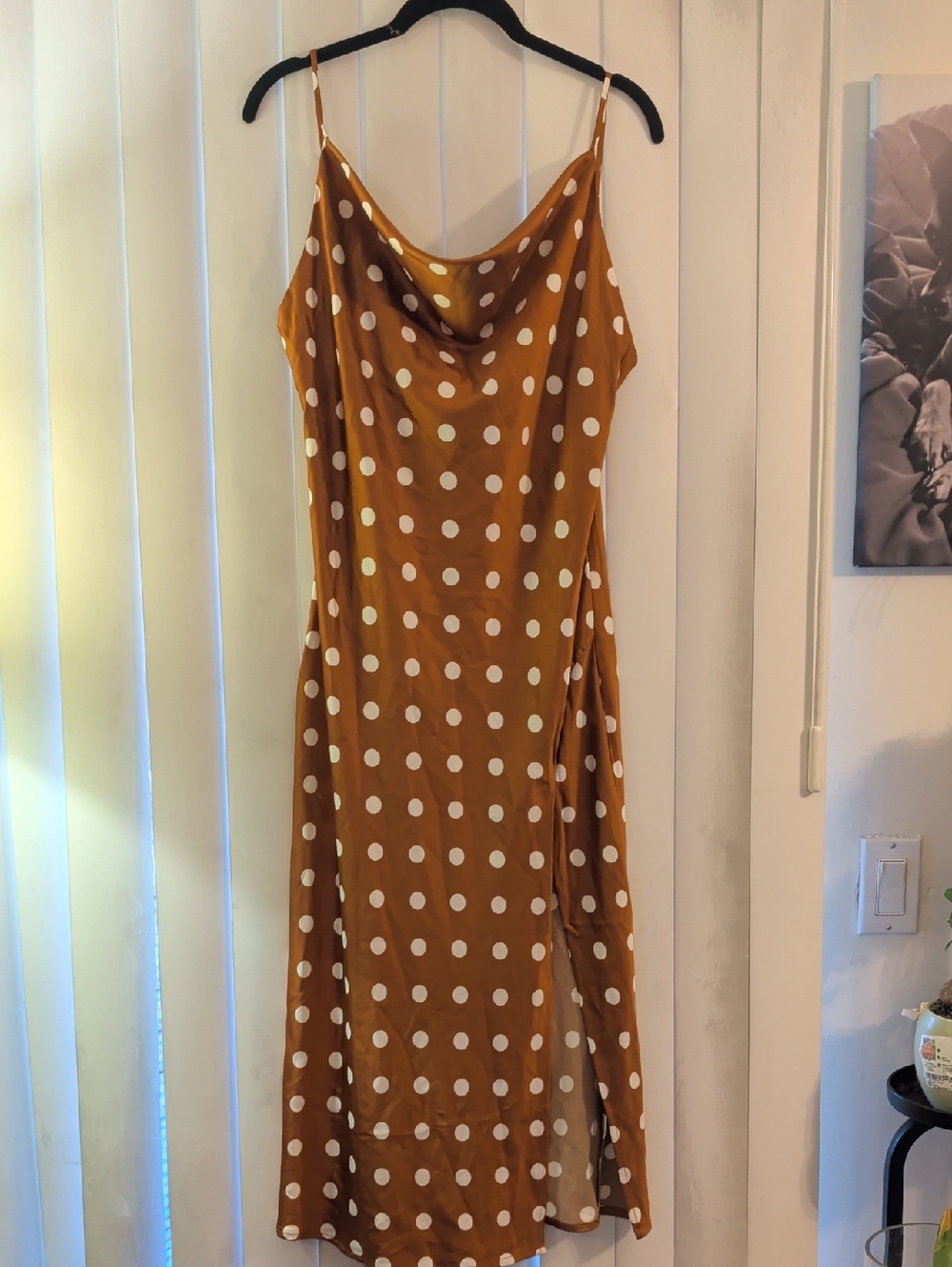 Petal And Pup Polka Dot Cowl Neck Slip Dress in Brown, Size 8